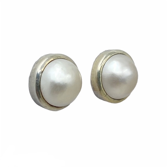 Mabe Pearl Fillagree Earrings | Sea Lustre Jewelry sterling silver Mabe pearl earrings